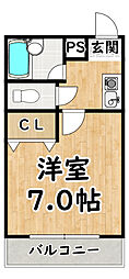 ウエストドリーム 1Kの間取図画像