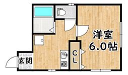 サンリバー塚本 1Kの間取図画像
