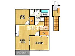 クランベリーハウス 2階2LDKの間取り