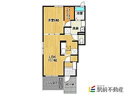 ユースパラシオン 1階1LDKの間取り