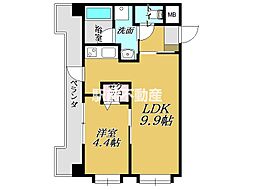 ビュークレスト佐賀駅前 3階1LDKの間取り