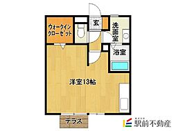 リースランド兵庫B棟 2階ワンルームの間取り