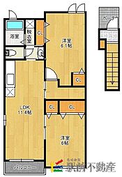 アネスト・ソレイユＤ 2階2LDKの間取り