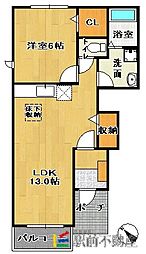 ラピス・アジュール 1階1LDKの間取り