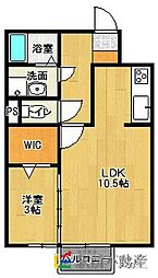 ヴィヴレ兵庫北 2階1LDKの間取り