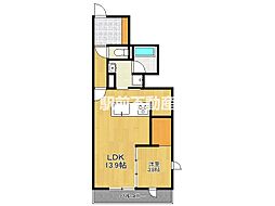 O・フレア　A棟 1階1LDKの間取り