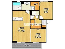 ル・シュマン 2階2LDKの間取り