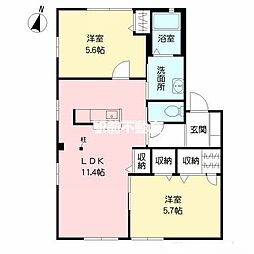 リブレK　C棟 1階2LDKの間取り
