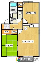 セジュール小城 2階2LDKの間取り