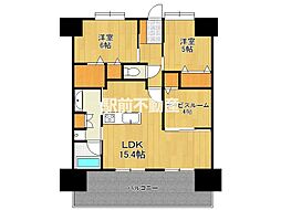 プラネスト多布施 12階2SLDKの間取り