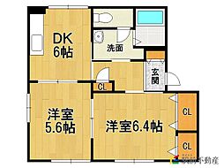 ラ シエロA棟 1階2Kの間取り