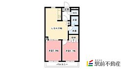 ピュア・タウン A 1階2LDKの間取り