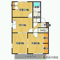 アムール木原21B 3DKの間取図画像