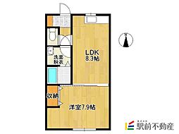 パインハイツI 1LDKの間取図画像