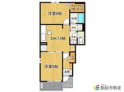 シャントロワB 2DKの間取図画像