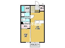 ジュネスOne神園B 1LDKの間取図画像