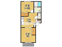 パークサイド神園 2DKの間取図画像