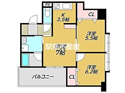 サムティ佐賀駅前Serena 2LDKの間取図画像