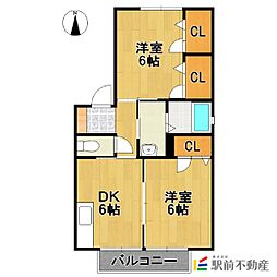 コートゆめさき 2DKの間取図画像