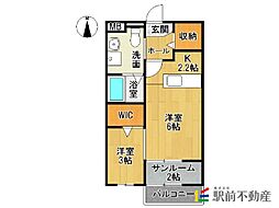 リバシティ夢咲3 1LDKの間取図画像