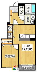 ヴィラフレイズB 1LDKの間取図画像