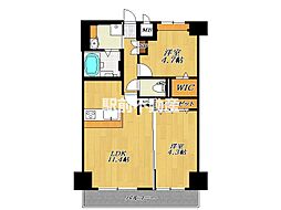 モントーレ・ヒルズ佐賀 2LDKの間取図画像