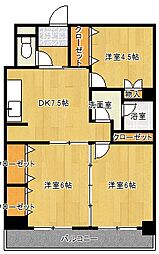 セントラル鍋島 3DKの間取図画像