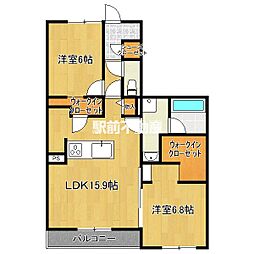クインス ベル 2LDKの間取図画像