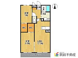 プロムナード夢咲南棟 2LDKの間取図画像