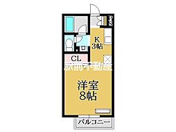 グランフォルム西田代 1Kの間取図画像