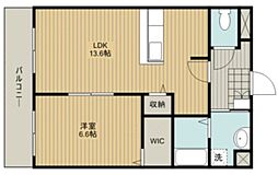 田畑ハイツそれいゆ2 1LDKの間取図画像