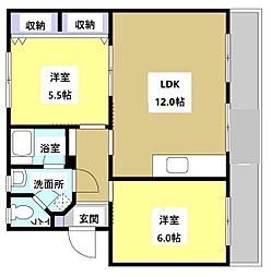 サンライズ柿澤 2LDKの間取図画像