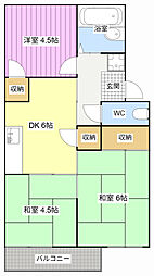 プレジール初生 3DKの間取図画像