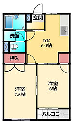 サンハイツ58 2DKの間取図画像