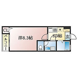 クレフラスト高丘B棟 1Kの間取図画像