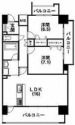 セントラルヒルズ松城 2LDKの間取図画像