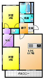 グランディール助信 2LDKの間取図画像