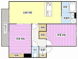 SUNVILLAGE半田山A棟 2LDKの間取図画像