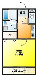 クレール野口 1Kの間取図画像