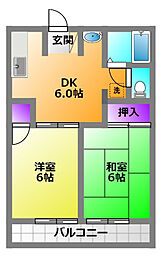 ディライトB 2DKの間取図画像