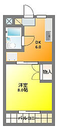 スカイハイツ仲山 1DKの間取図画像
