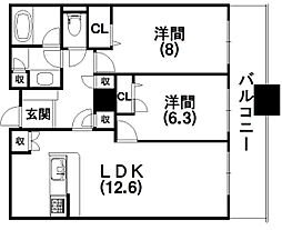 D'グラフォート浜松D'sTower 2LDKの間取図画像