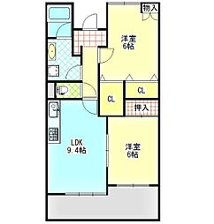 中央ハイツ海老塚 2LDKの間取図画像