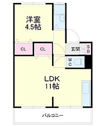 四ツ池マンション 1LDKの間取図画像