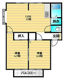 サンビレッジ浜北プルケルC 2LDKの間取図画像