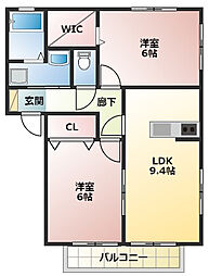 エクセラン 2LDKの間取図画像