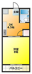 ジュネスコート・1 1DKの間取図画像