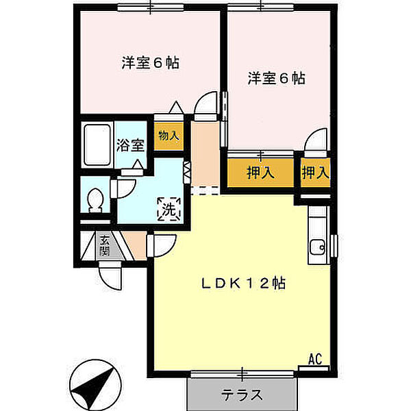 ヴァンセジュールI A 101｜静岡県浜松市中央区十軒町(賃貸アパート2LDK・1階・53.73㎡)の写真 その2