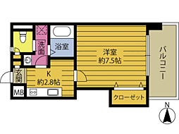 B-stage 1Kの間取図画像