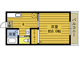 サニームサシ 1Kの間取図画像